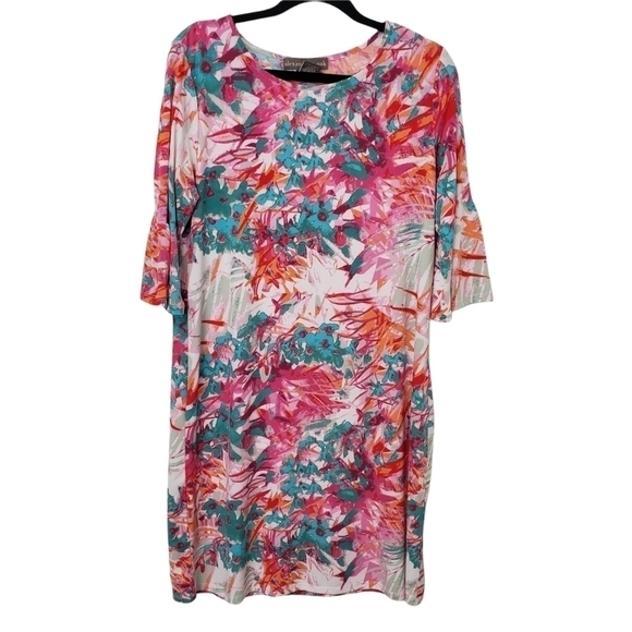 Nwt Amanda + Oak L Floral Sheath 3/4 Bell Sleeve Pink & Teal 4% Spandex - Picture 5 of 10